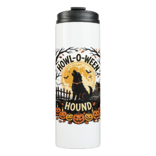 Halloween-Hund-Mond-Heulen (2) Thermosbecher