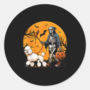 Halloween-Hund-Skelett führt Hund Halloween-Pudel  Runder Aufkleber