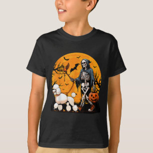 Halloween-Hund-Skelett führt Hund Halloween-Pudel T-Shirt