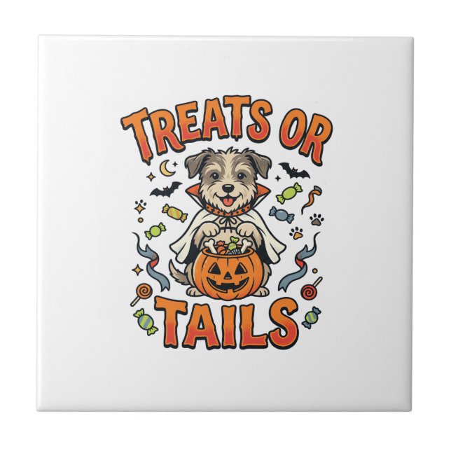 Halloween-Hund-Süßigkeiten-Unfug Fliese (Vorderseite)