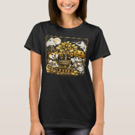 Halloween-Hund und -Katze pflanzen eine mächtige E T-Shirt