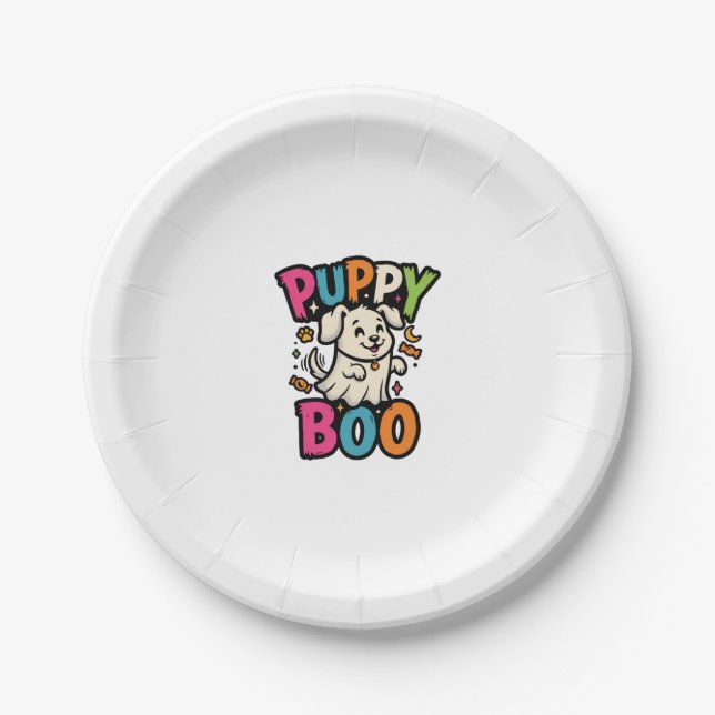 Halloween Hund Welpe Boo Pappteller (Vorderseite)