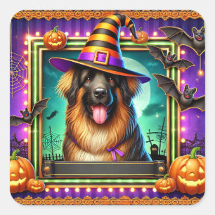 Halloween Hunde Hexenhut Süßer Gruseliger Haustier Quadratischer Aufkleber