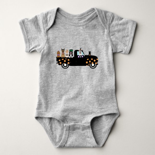 Halloween-Hunde in einem Lieferwagen Baby Strampler (Vorderseite)