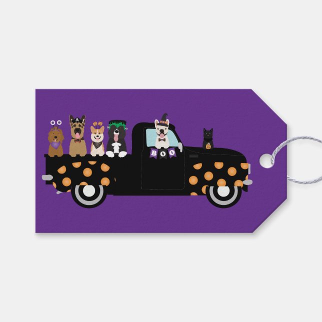 Halloween-Hunde in einem Lieferwagen Geschenkanhänger (Vorderseite (Horizontal))