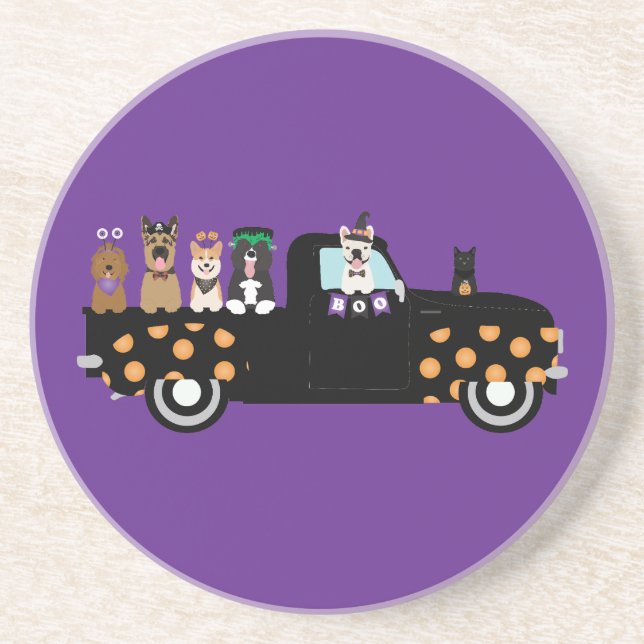 Halloween-Hunde in einem Lieferwagen Getränkeuntersetzer (Vorne)