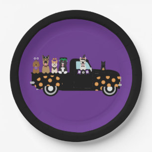 Halloween-Hunde in einem Lieferwagen Pappteller