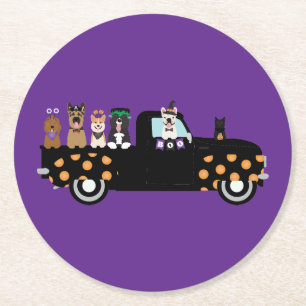 Halloween-Hunde in einem Lieferwagen Runder Pappuntersetzer
