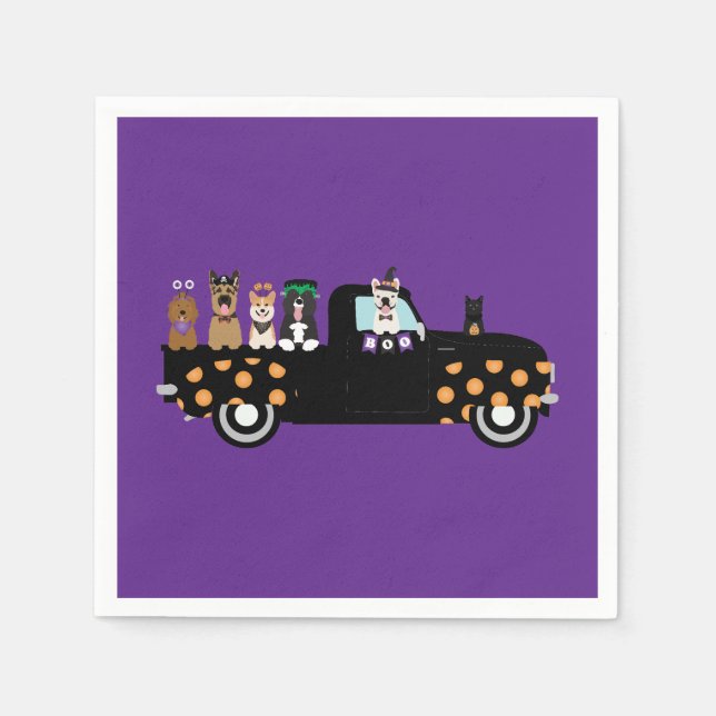 Halloween-Hunde in einem Lieferwagen Serviette (Vorderseite)