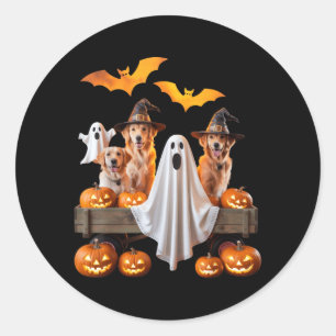 Halloween-Hunde mit Kürbissen und Fledermäusen als Runder Aufkleber