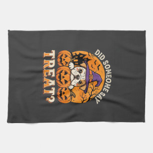 Halloween-Hundelecker Bulldogge Kürbis Design Geschirrtuch