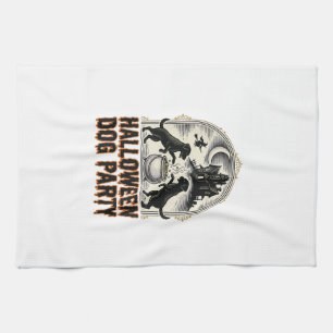 Halloween-Hundeparty Vintage Hexenkessel Design_ Geschirrtuch