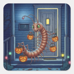 Halloween-Hundertfüßler-Süßigkeitenbettler Quadratischer Aufkleber