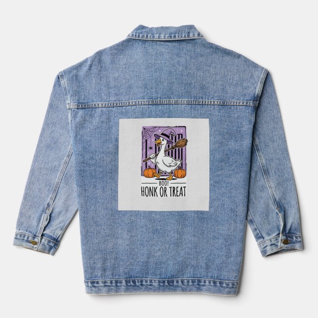 Halloween Hupen oder behandeln Hexen Gans Jeansjacke (Rückseite)