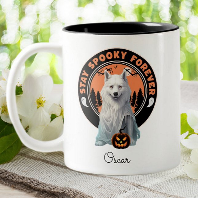 Halloween Husky Ghost Bleibe Spooky Personalisiert Zweifarbige Tasse (Von Creator hochgeladen)