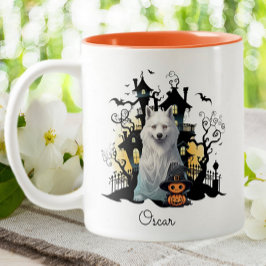 Halloween Husky Ghost Spuk House Personalisiert Zweifarbige Tasse