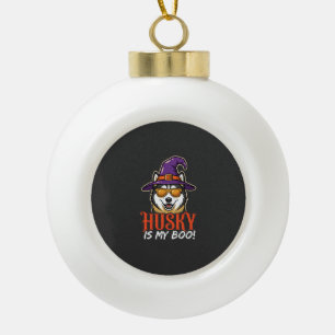 Halloween Husky ist mein Boo Hexenhut Keramik Kugel-Ornament