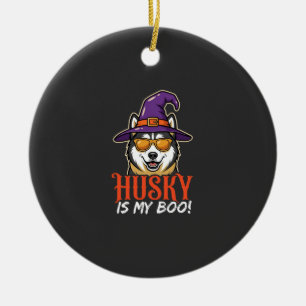 Halloween Husky ist mein Boo Hexenhut Keramik Ornament