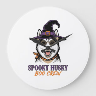 Halloween Husky-Shirt Hexenhund Vintage-Grafik Große Wanduhr