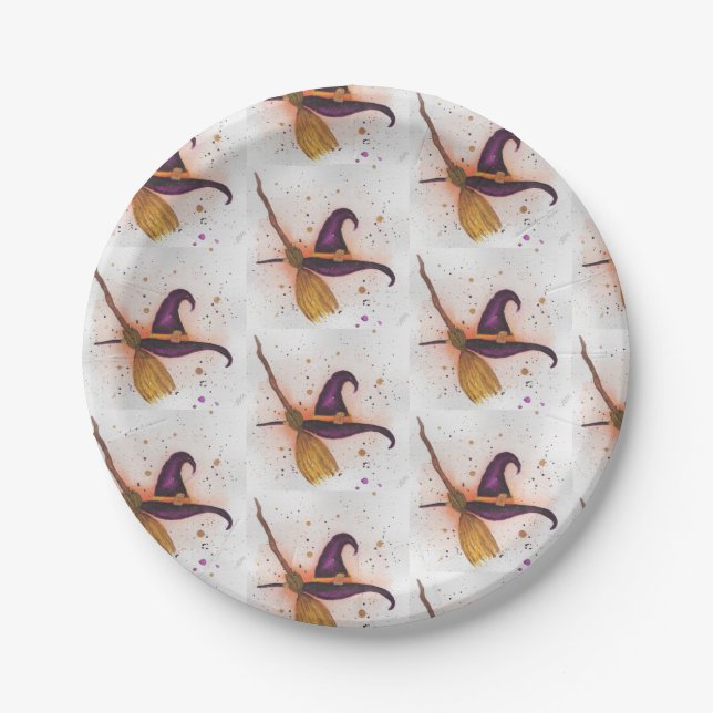 Halloween-Hut und Broom Pappteller (Vorderseite)