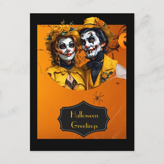 Halloween-Hut und Make-up-Karikaturenpaar Postkarte (Vorderseite)