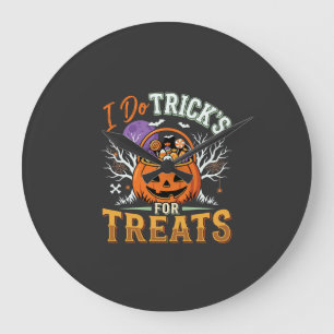 Halloween Ich mache Tricks für Süßigkeiten Kürbis Große Wanduhr
