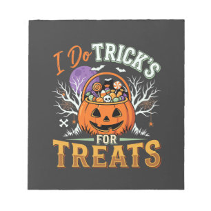 Halloween Ich mache Tricks für Süßigkeiten Kürbis Notizblock