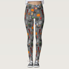 Halloween Icons Pattern Grau Leggings