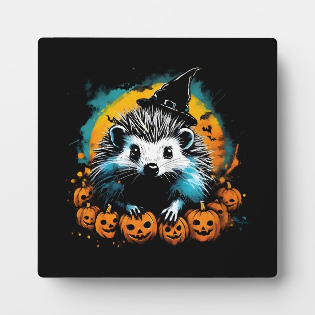 Halloween Igel und Kürbis niedlich Fotoplatte (Vorderseite)