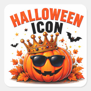Halloween-Ikone Lustiger König Kürbis Herbst Quadratischer Aufkleber