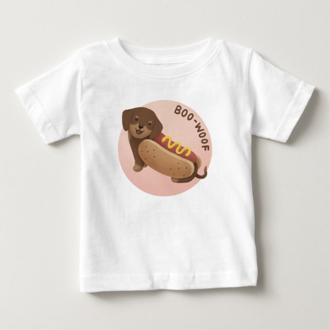 Halloween Illustration: Boo-Woof (Dackel) Baby T-shirt (Vorderseite)