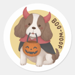 Halloween Illustration: Boo-Woof Runder Aufkleber
