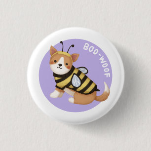 Halloween Illustration: Boo-Woof (Walisischer Korg Button