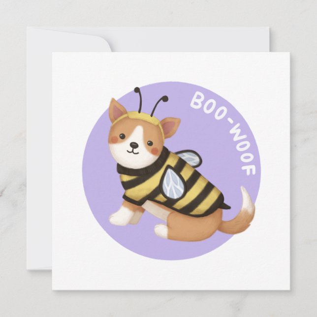 Halloween Illustration: Boo-Woof (Walisischer Korg Einladung (Vorderseite)