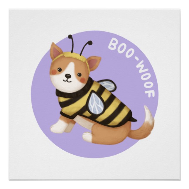 Halloween Illustration: Boo-Woof (Walisischer Korg Poster (Vorderseite)
