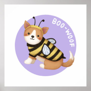 Halloween Illustration: Boo-Woof (Walisischer Korg Poster