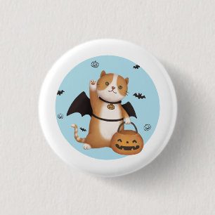 Halloween-Illustration: Fledermauskatze Button