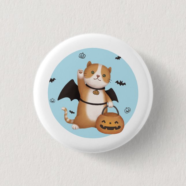Halloween-Illustration: Fledermauskatze Button (Vorderseite)