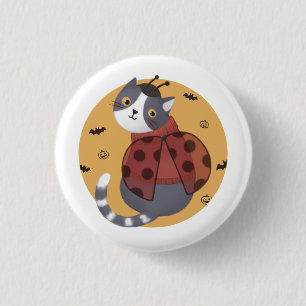 Halloween Illustration: Ladybug Cat Button