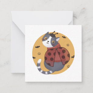 Halloween Illustration: Ladybug Cat Mitteilungskarte