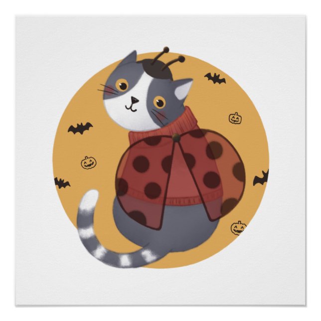Halloween Illustration: Ladybug Cat Poster (Vorderseite)