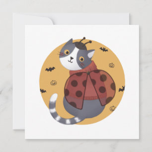 Halloween-Illustration: Marienkäfer-Katze Karte