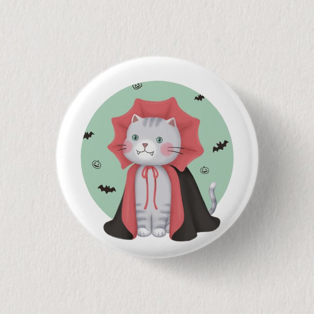 Halloween Illustration: Vampirkatze Button (Vorderseite)