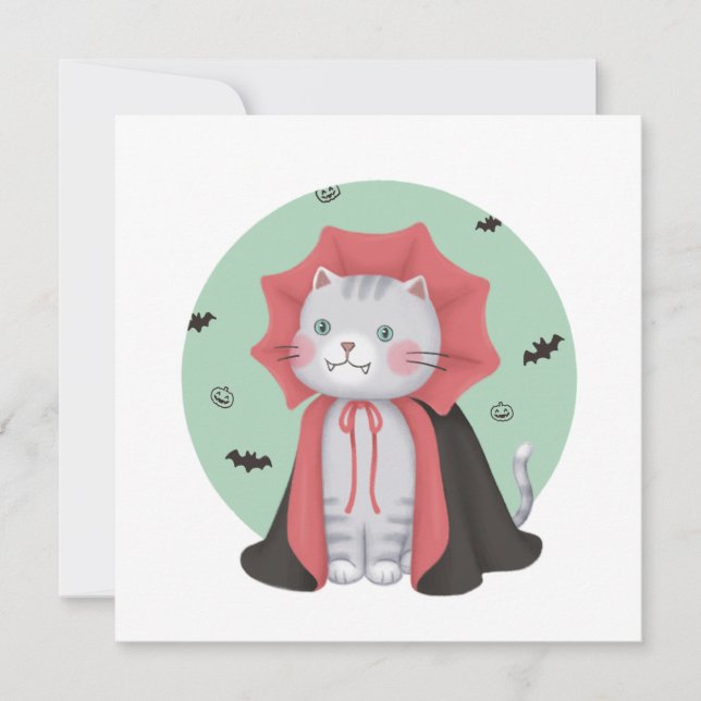 Halloween Illustration: Vampirkatze Einladung (Vorderseite)