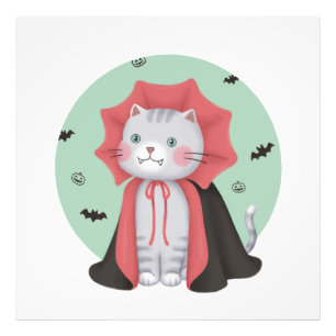 Halloween-Illustration: Vampirkatze Fotodruck
