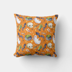 Halloween illustriert with pumpkin, ghost and bat kissen