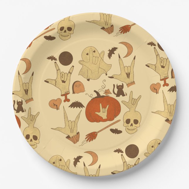 Halloween ILY - ASL Design Pappteller (Vorderseite)