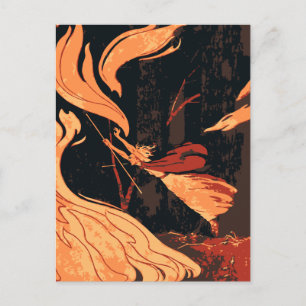 Halloween im Vintage-Stil, Böse Hexe mit Feuer im  Postkarte