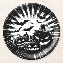 Halloween in black and white runder pappuntersetzer