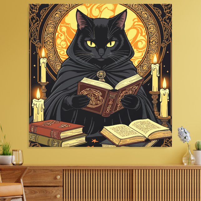 Halloween In Hardback A Cat Reading Books Leinwanddruck (Insitu (Wohnzimmer))